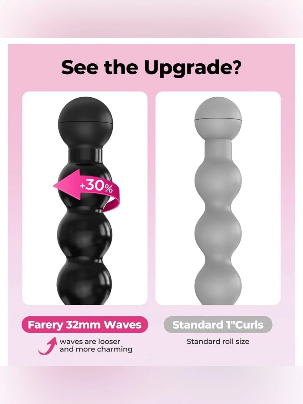 Farery 32mm Bubble Curling Wand Ceramic 5 Temp Dual Voltage NWT